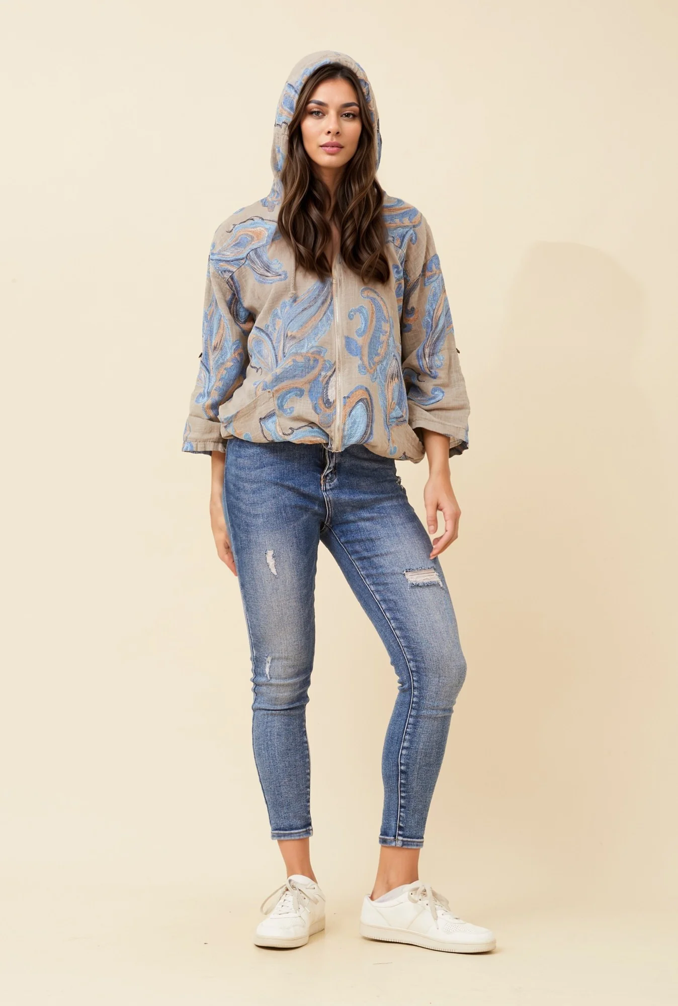 PRINTED CASUAL HOODED JACKET