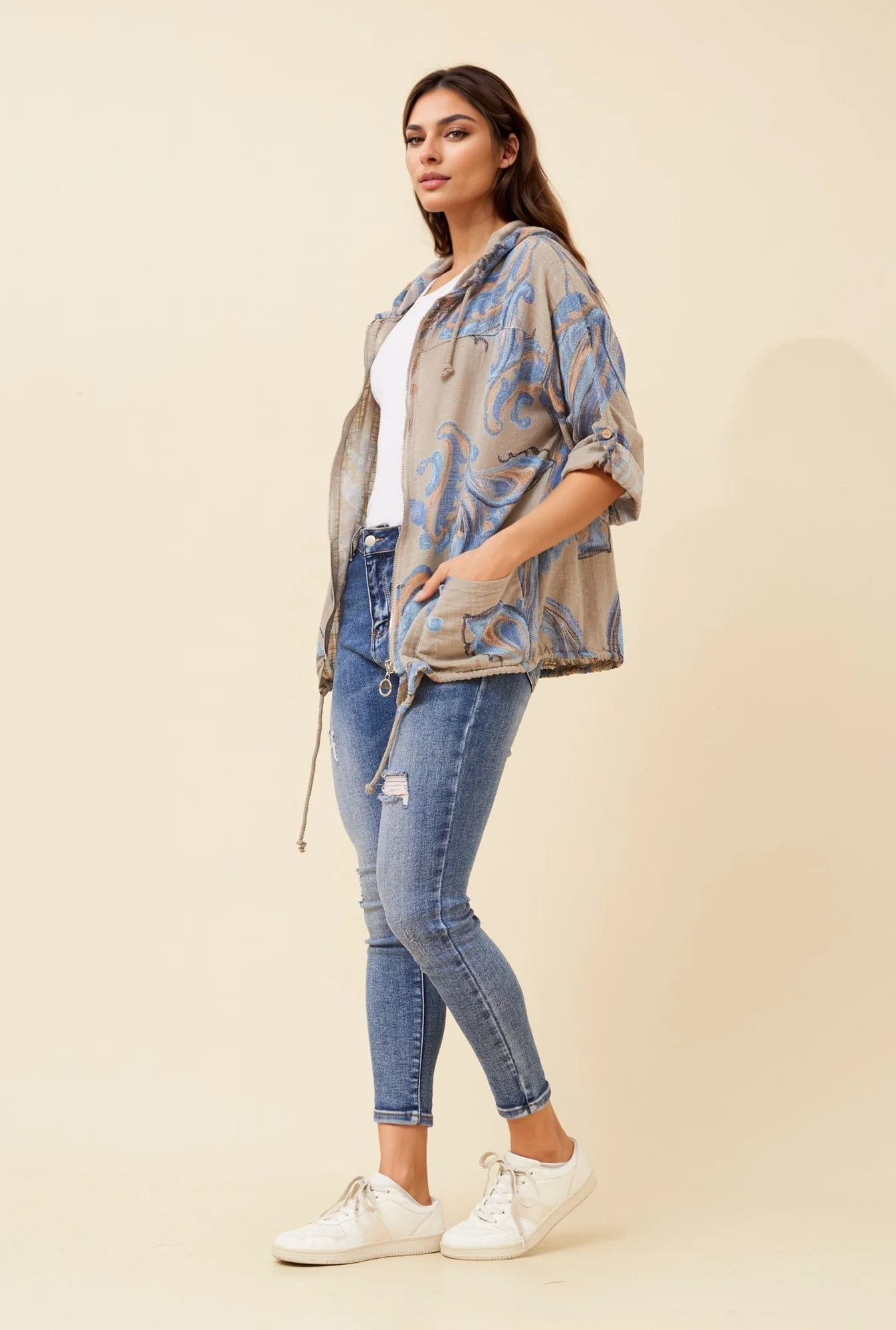 PRINTED CASUAL HOODED JACKET