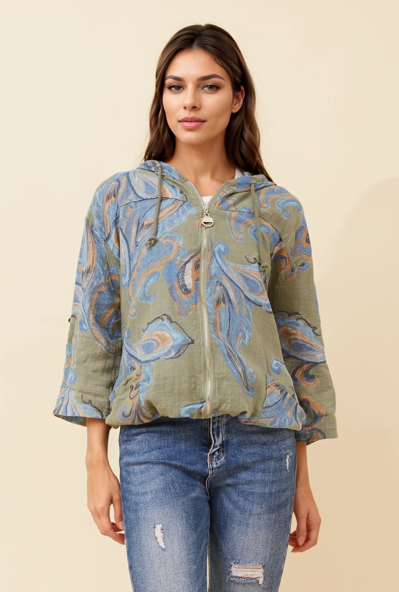 PRINTED CASUAL HOODED JACKET