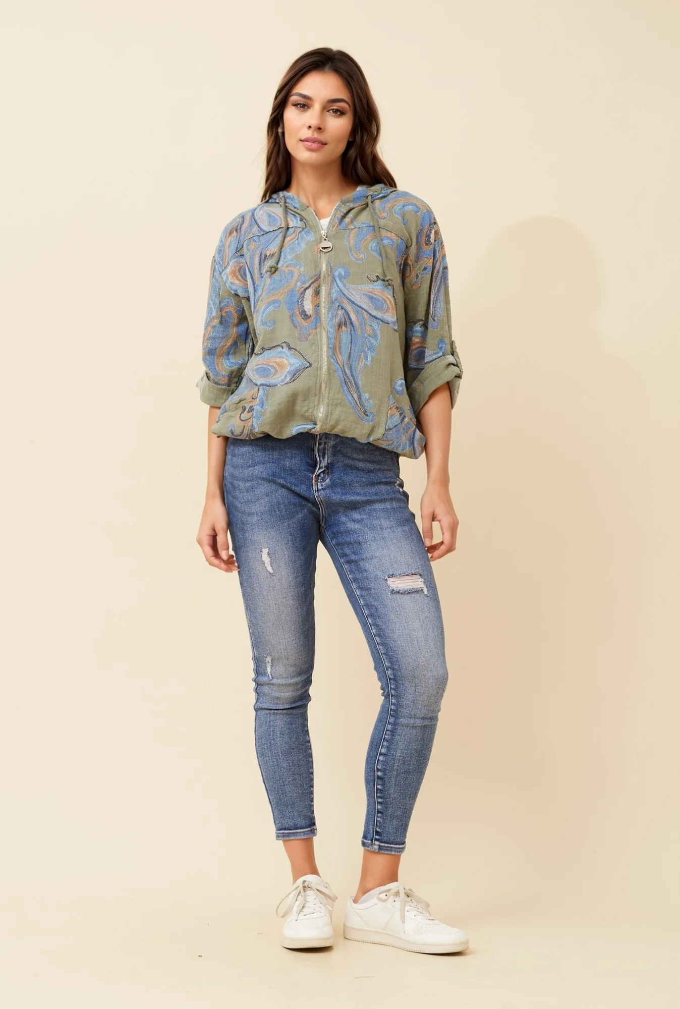 PRINTED CASUAL HOODED JACKET