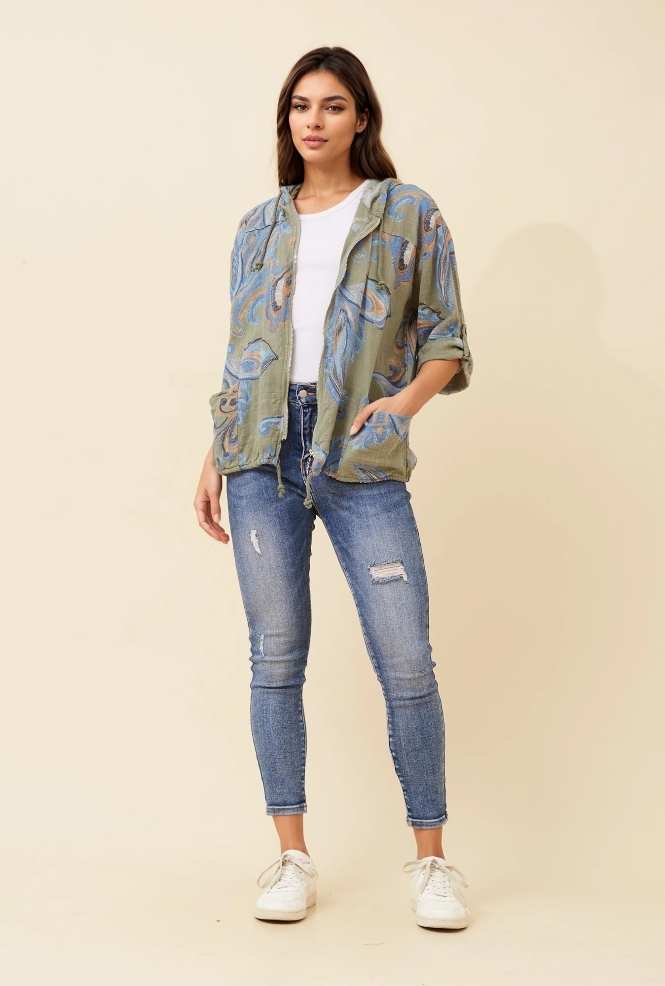 PRINTED CASUAL HOODED JACKET