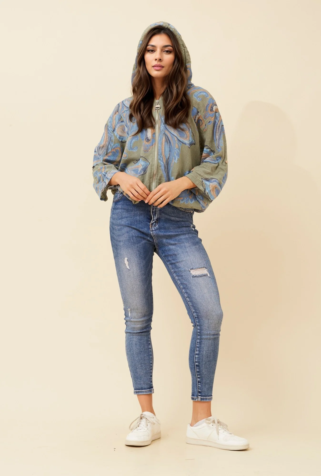 PRINTED CASUAL HOODED JACKET