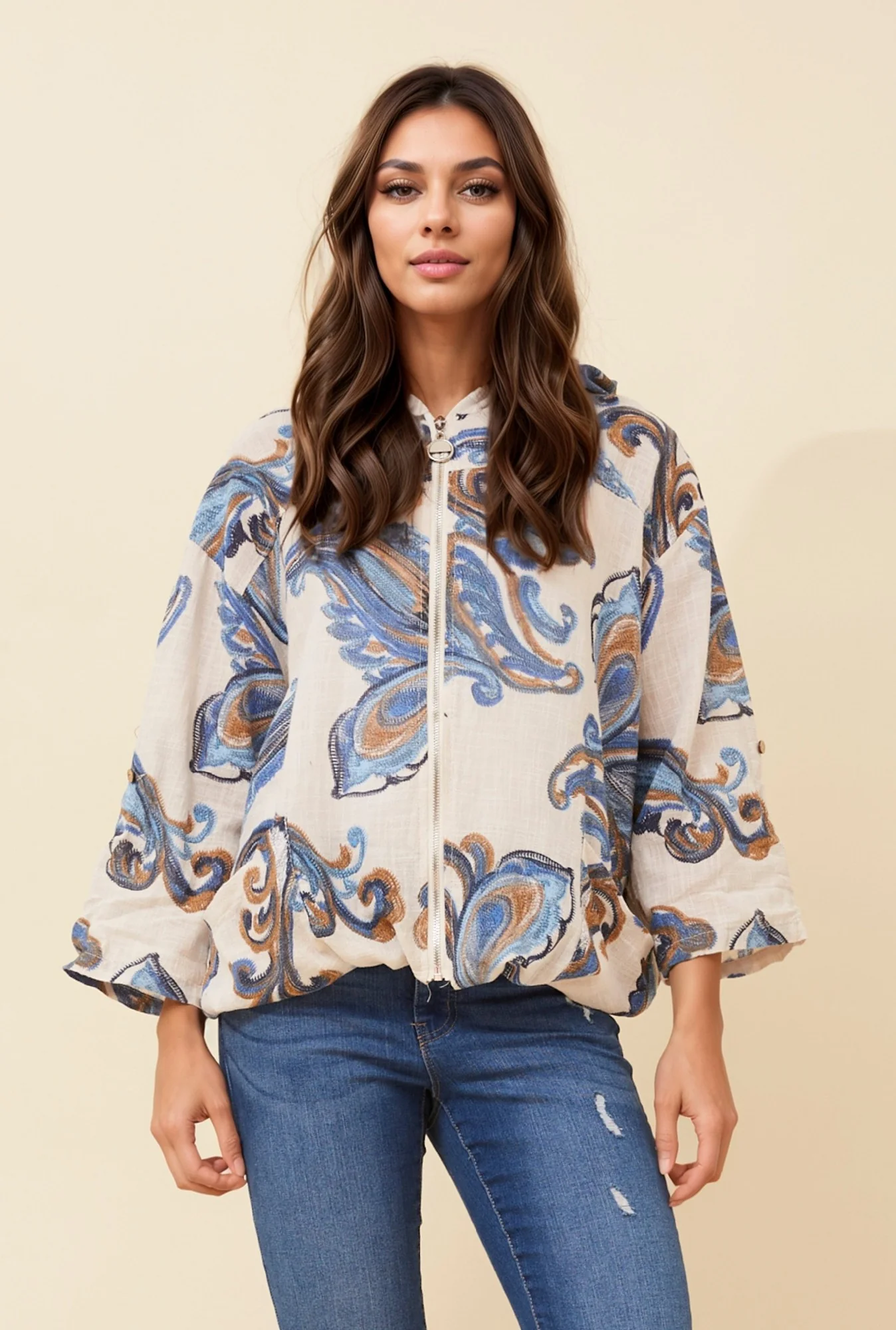 PRINTED CASUAL HOODED JACKET