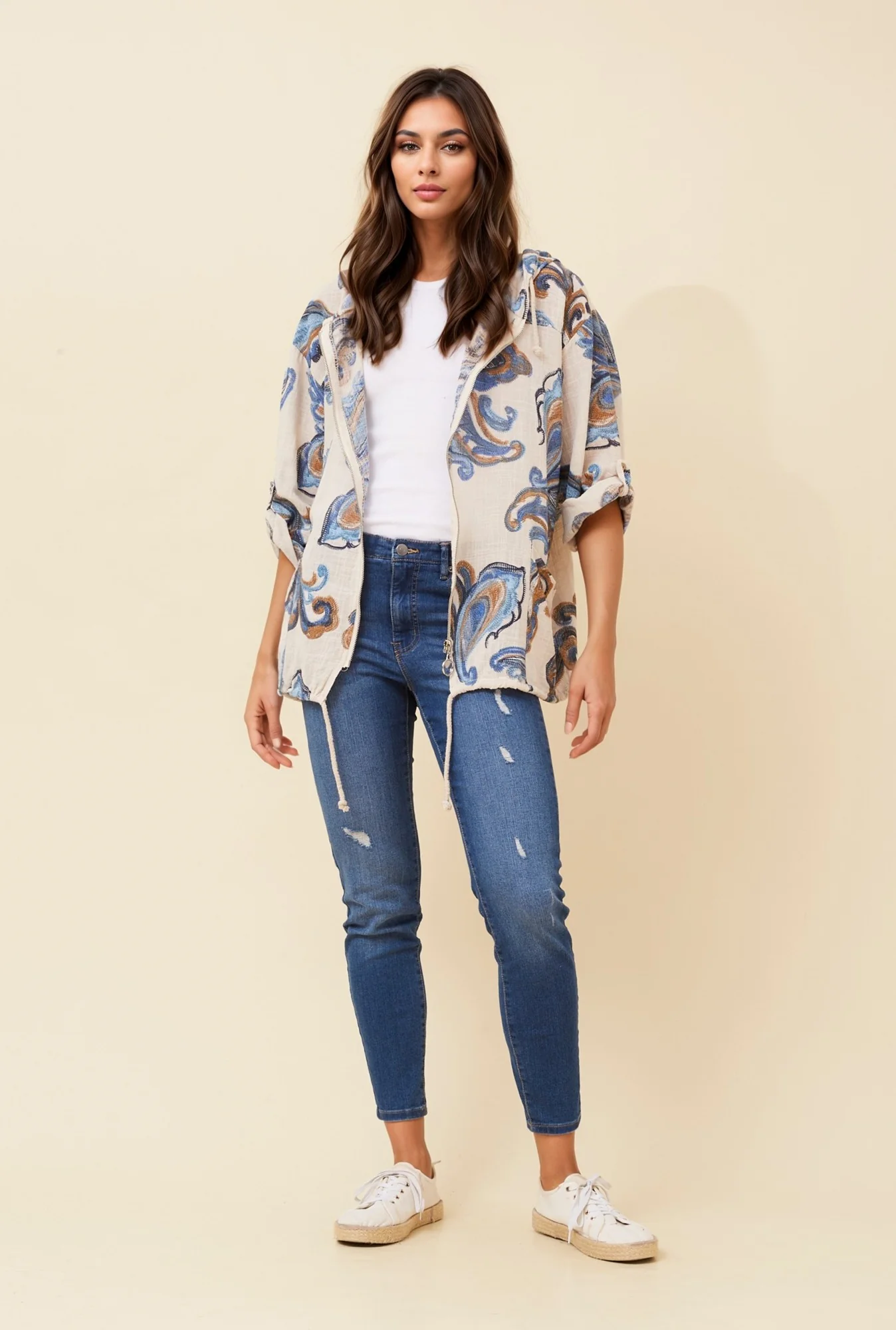 PRINTED CASUAL HOODED JACKET