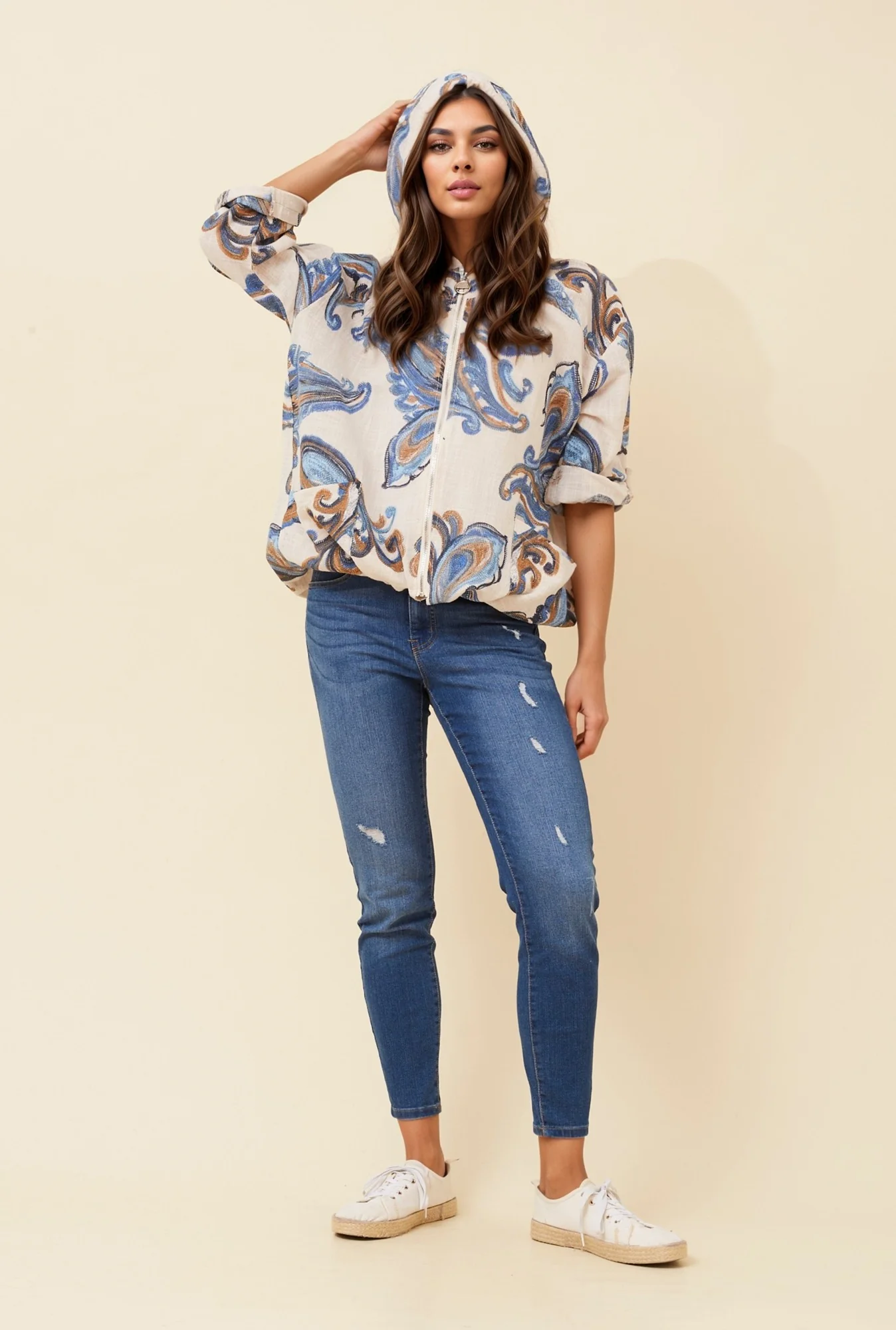 PRINTED CASUAL HOODED JACKET