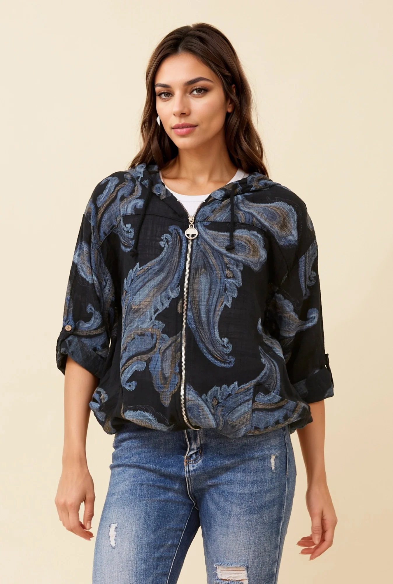 PRINTED CASUAL HOODED JACKET