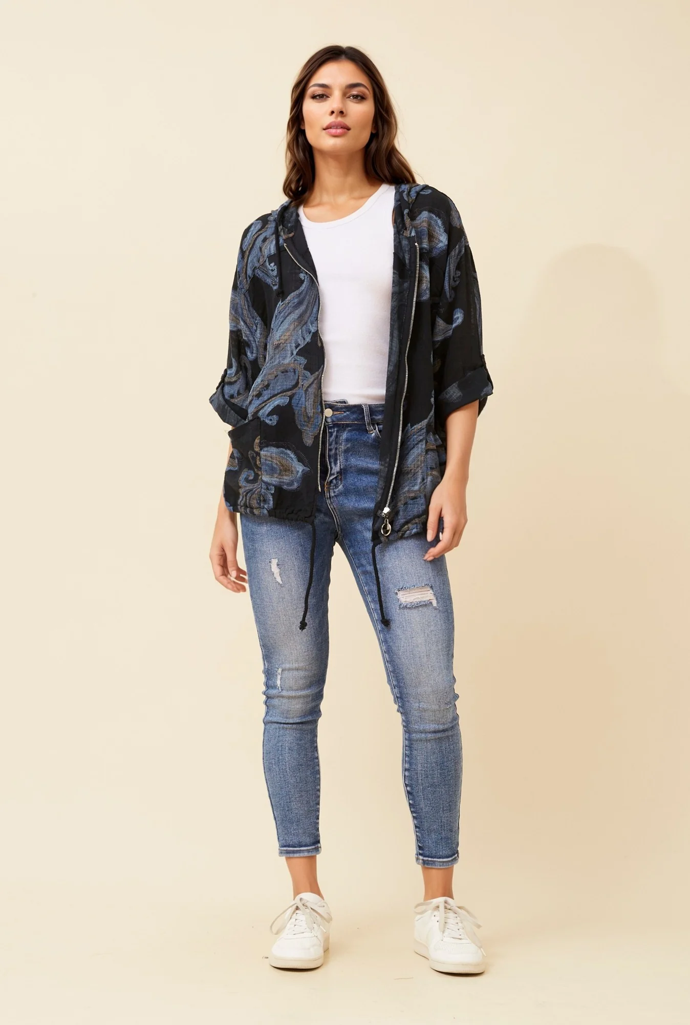 PRINTED CASUAL HOODED JACKET