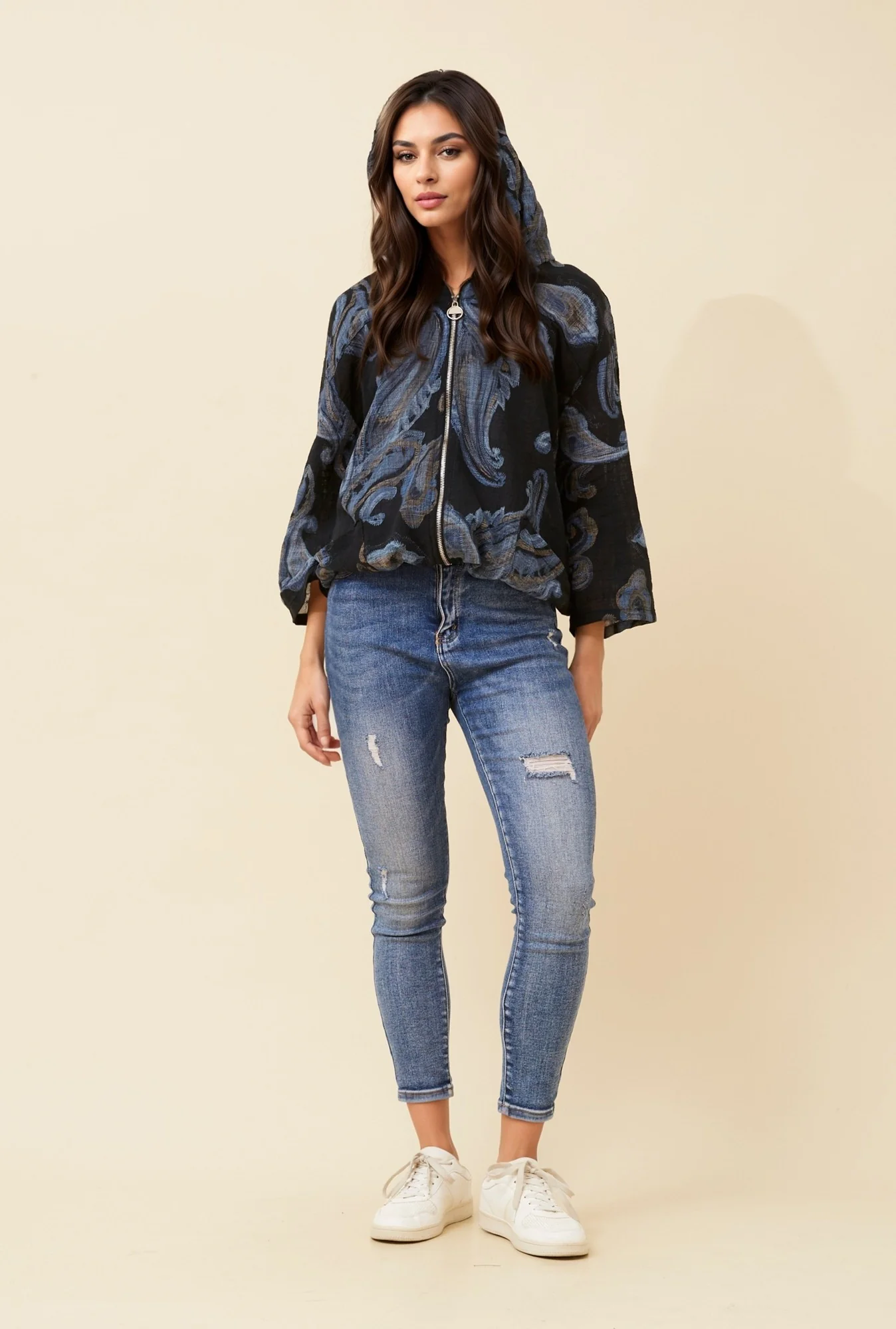 PRINTED CASUAL HOODED JACKET