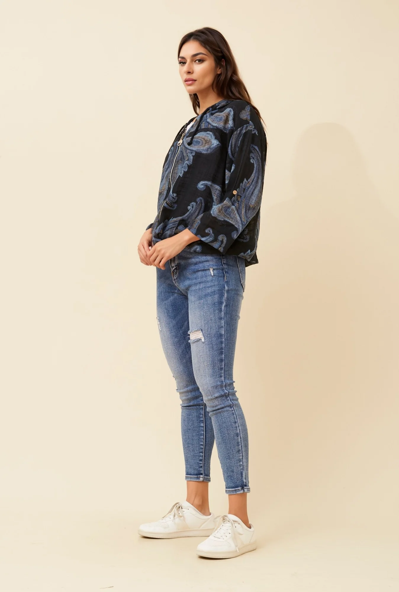 PRINTED CASUAL HOODED JACKET