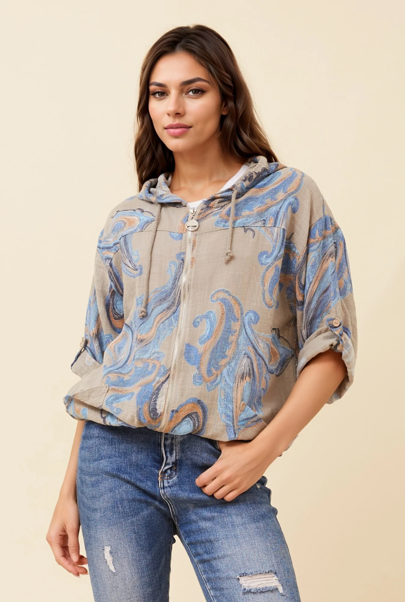 PRINTED CASUAL HOODED JACKET