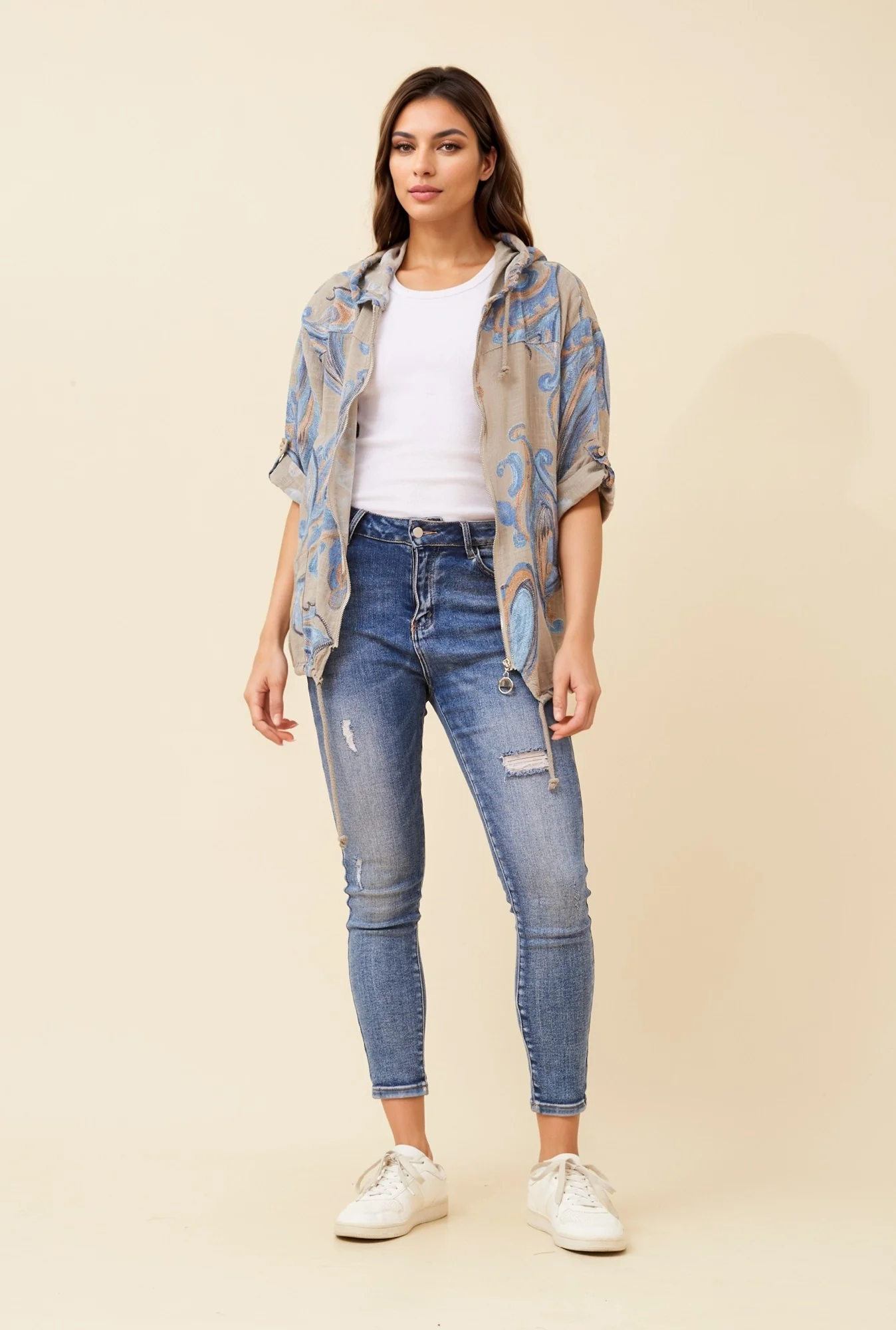 PRINTED CASUAL HOODED JACKET