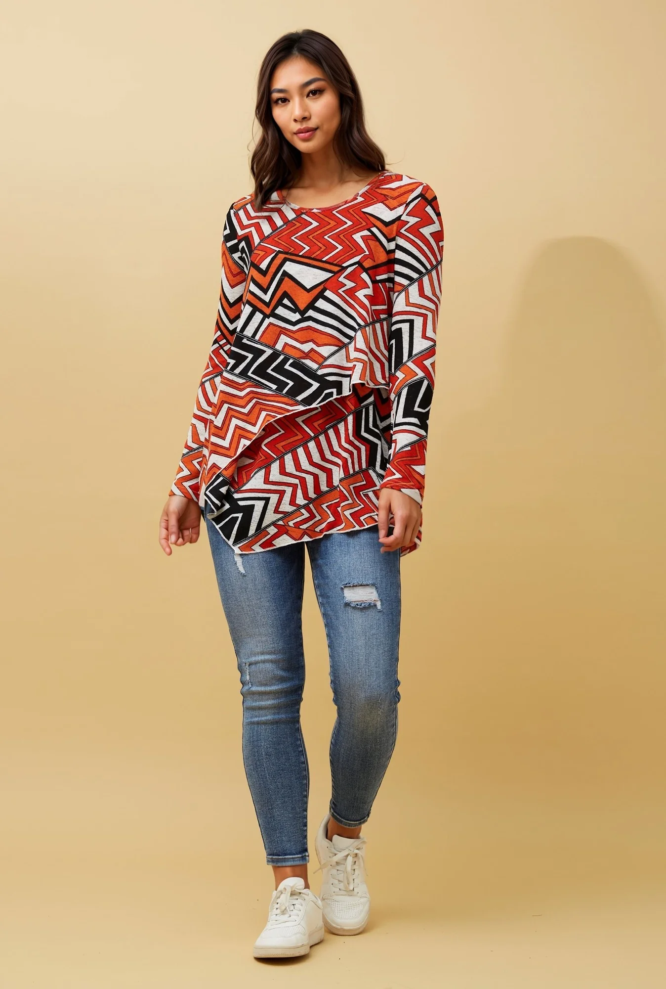 BOBBI ZIG ZAG PRINT DOUBLE LAYERED TOP