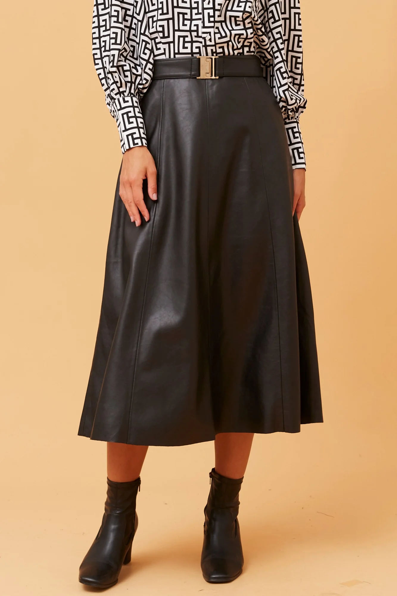 IVETA LEATHER MIDI SKIRT