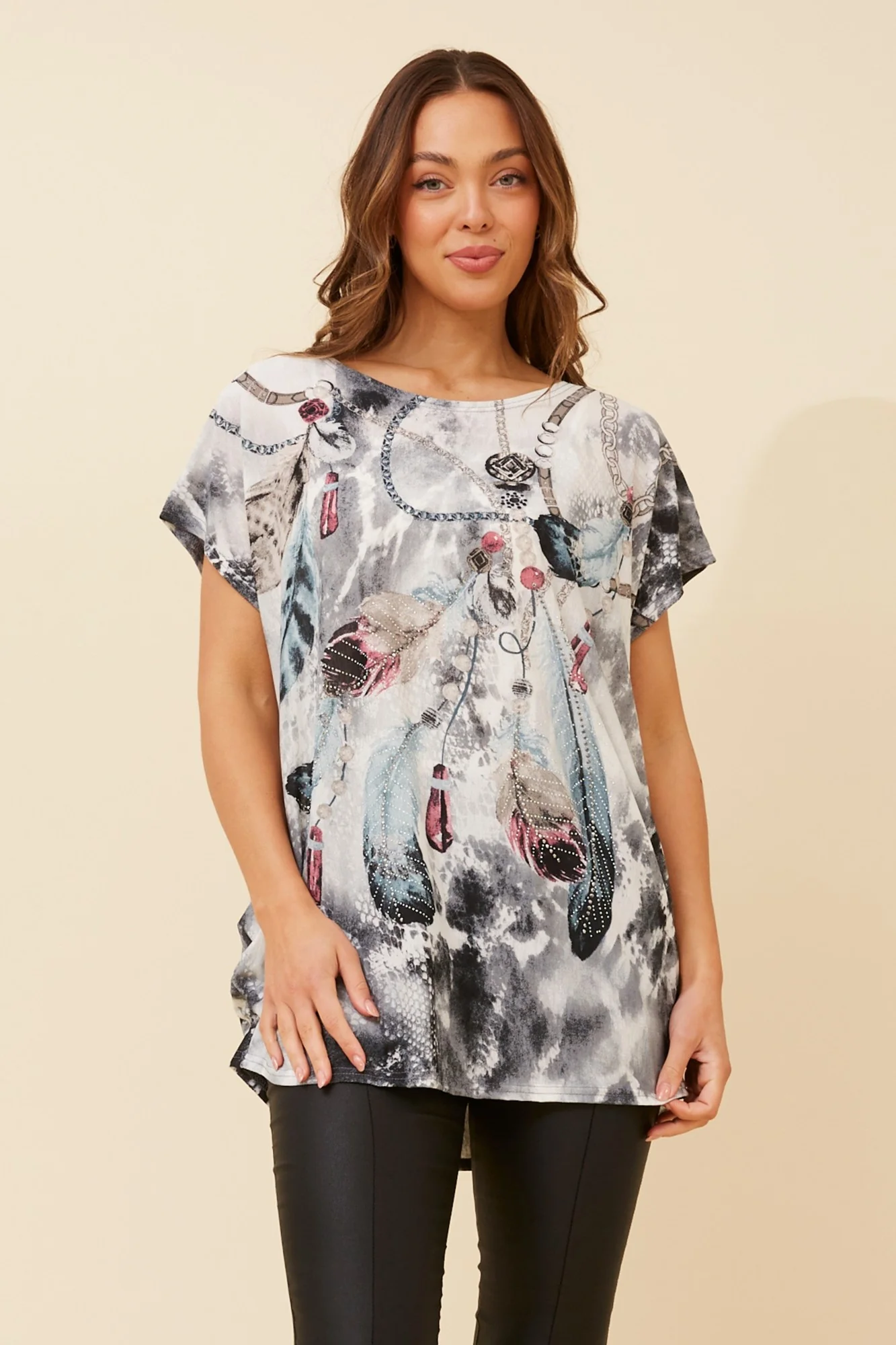 EXCELINA FEATHER PRINT TOP