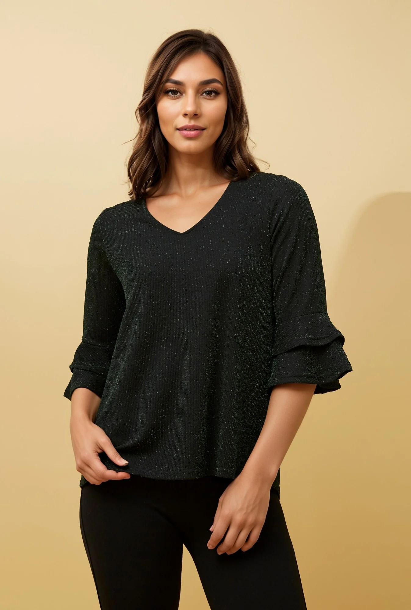 TAZIM FRILL SLEEVE GLITTER TOP