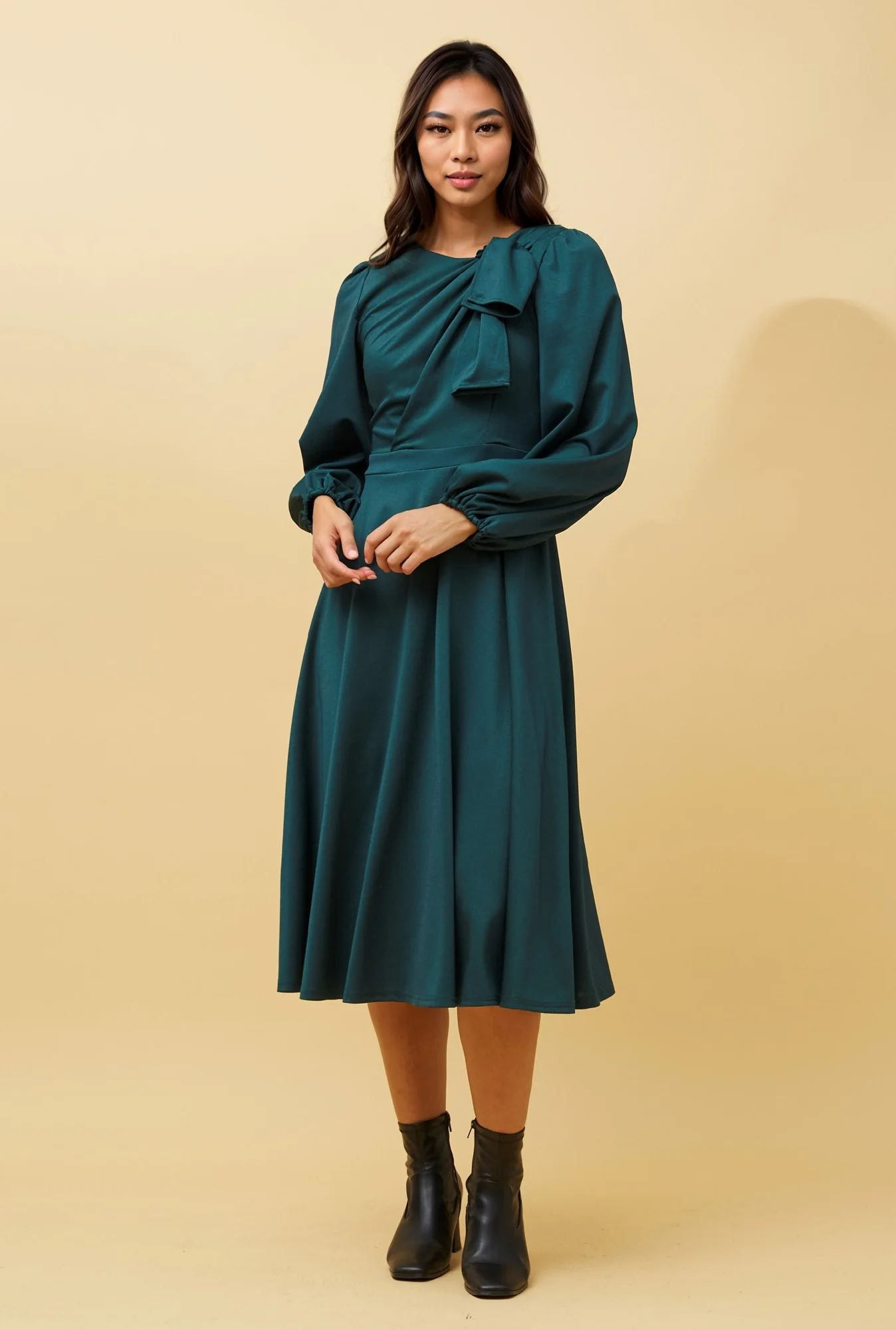 KIMORA KNOT TIE MIDI DRESS
