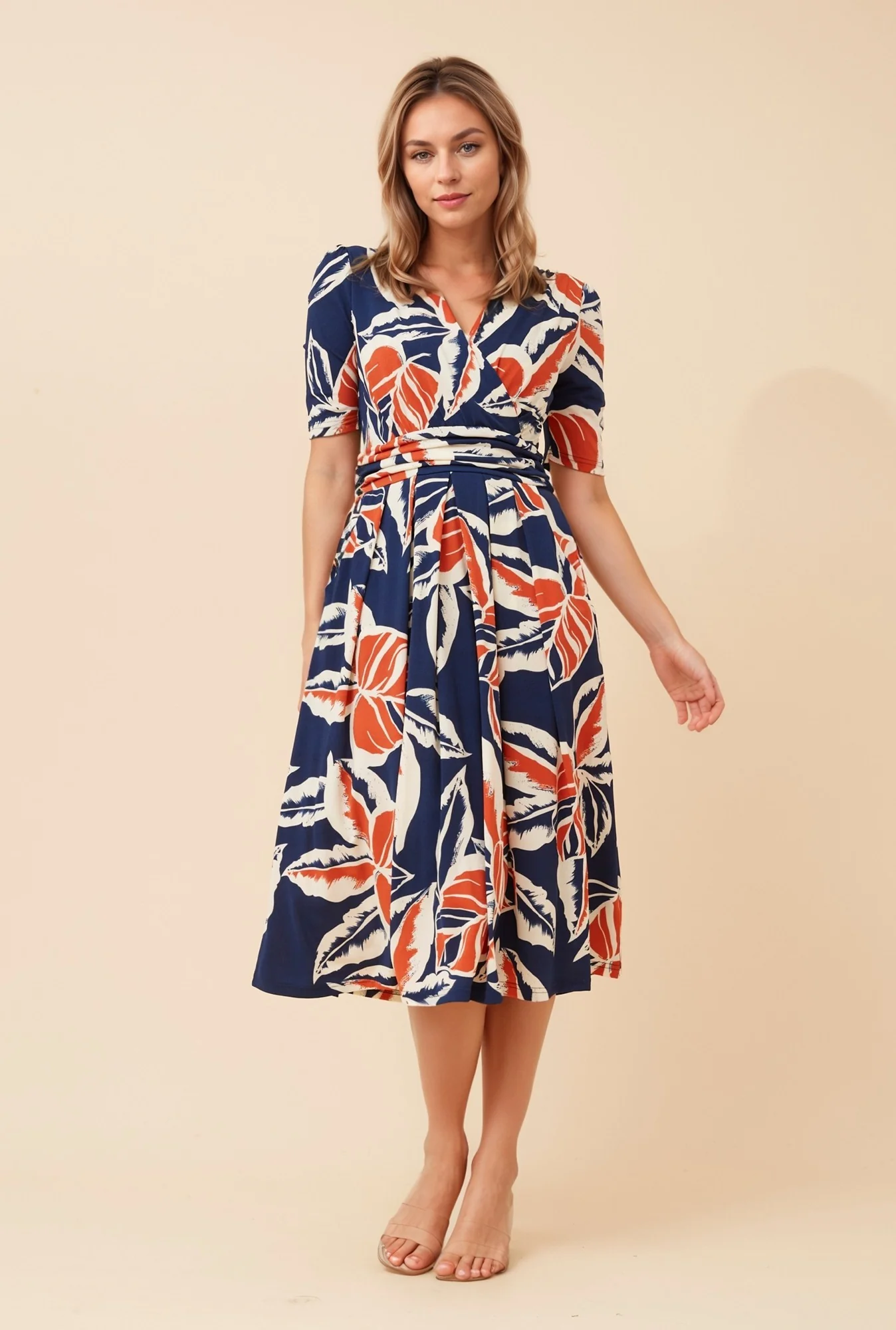 JANIKA LEAF PRINT MIDI DRESS