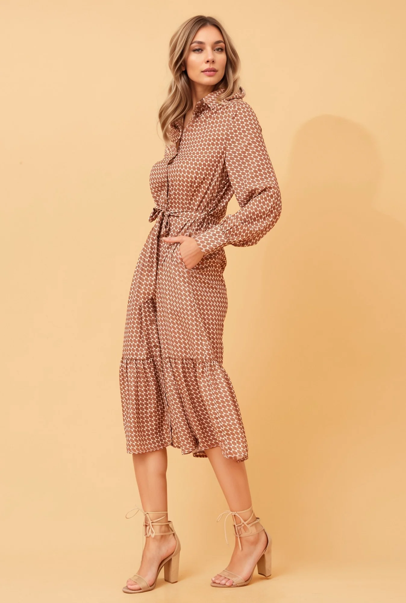 YUNIKA GEOMETRIC PRINT SHIRT DRESS