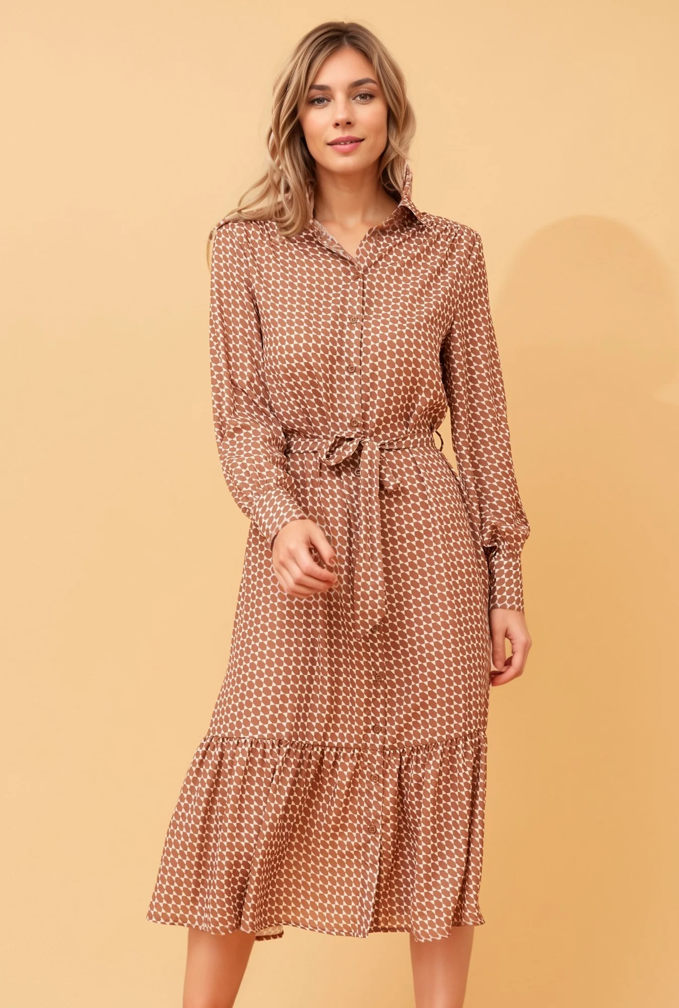 YUNIKA GEOMETRIC PRINT SHIRT DRESS