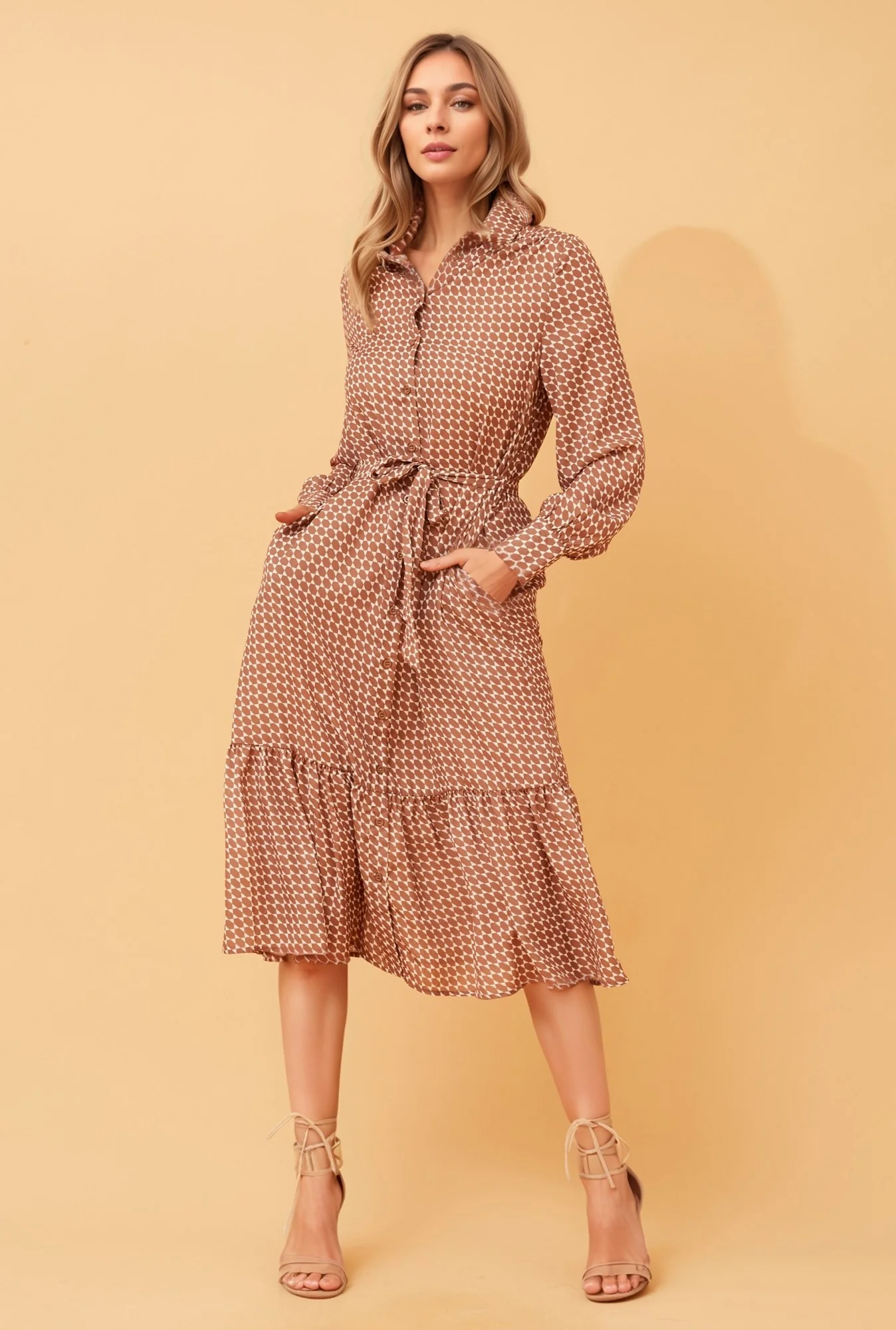 YUNIKA GEOMETRIC PRINT SHIRT DRESS