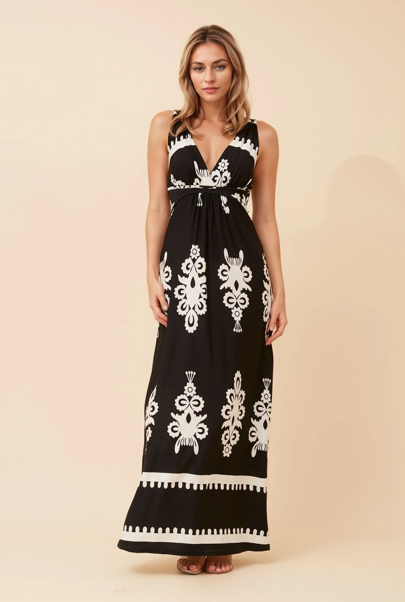 JEWEL BORDER PRINT MAXI DRESS