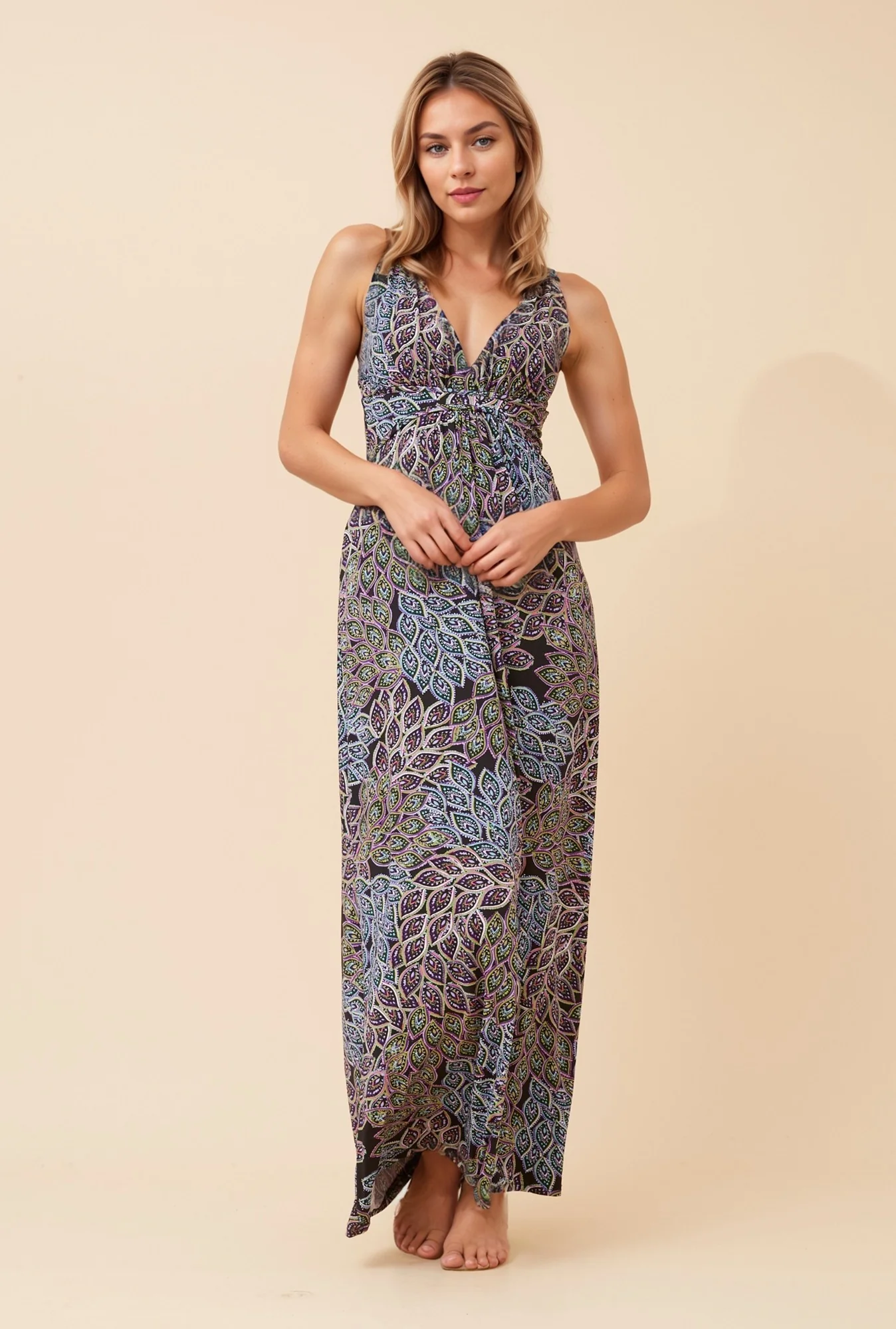 JEWEL PEACOCK FEATHERS MAXI DRESS