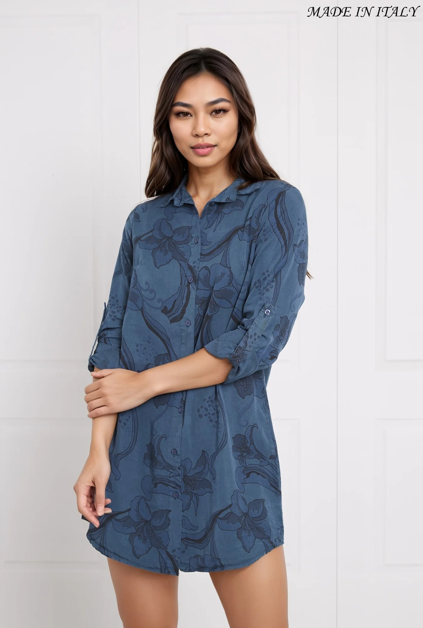 FLORAL SHIFT SHIRT DRESS